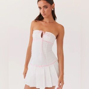 Peppermayo White and Pink Strapless Mini Dress